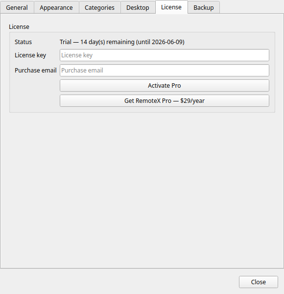 License section in Preferences