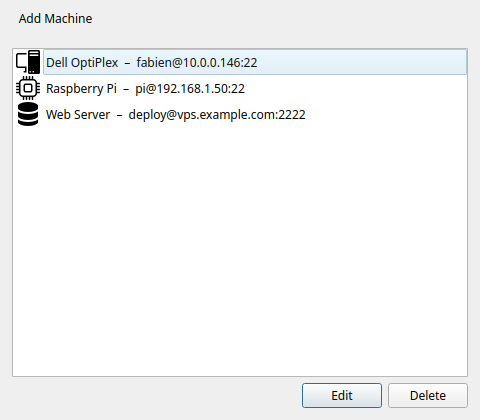 Manage Machines dialog