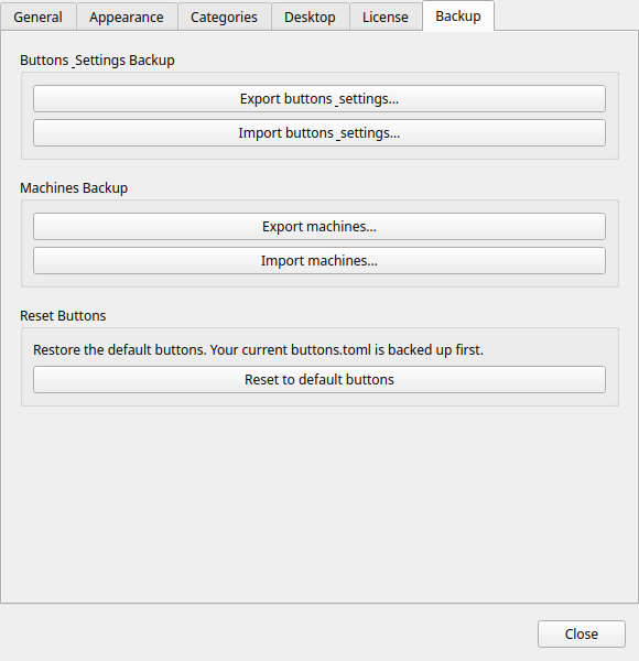 Preferences — Backup tab