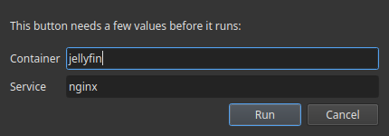 The prompt asking for a command's values before it runs